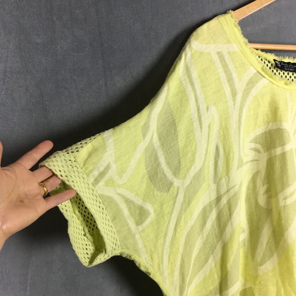 Bella Amore Italy Yellow Green Abstract Top One Size Mesh Oversized Blouse Boxy - Picture 13 of 16